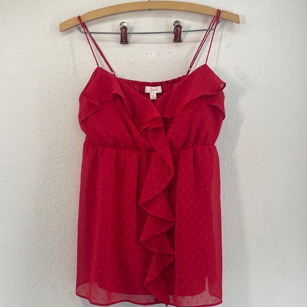 Y2K Candies Babydoll Cami Top Women's M Red Polka Dot Ruffle Cherry Girl Capsule